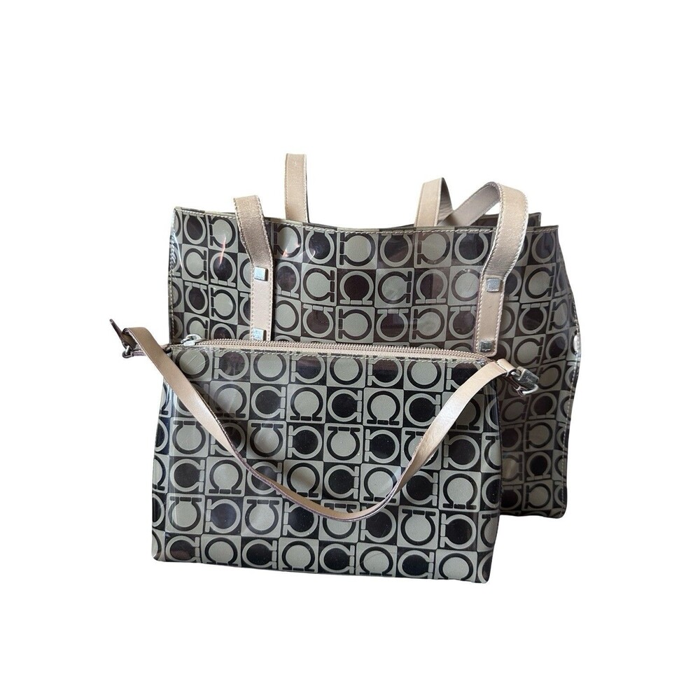 Salvatore Ferragamo Gancini Logo Shopper Tote Bag with a matching pouch